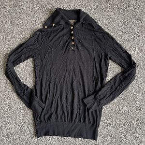 Louis Vuitton LV Black Wool Knit Sweater Gold Buttons S